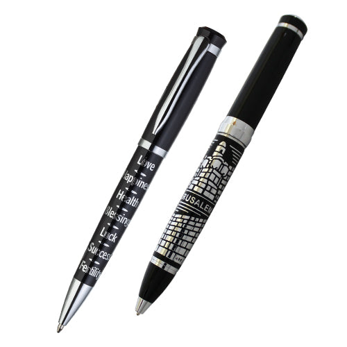 Elegant Black Pen Inscribed with Silver "7 Blessings" 13.5 cm- -English