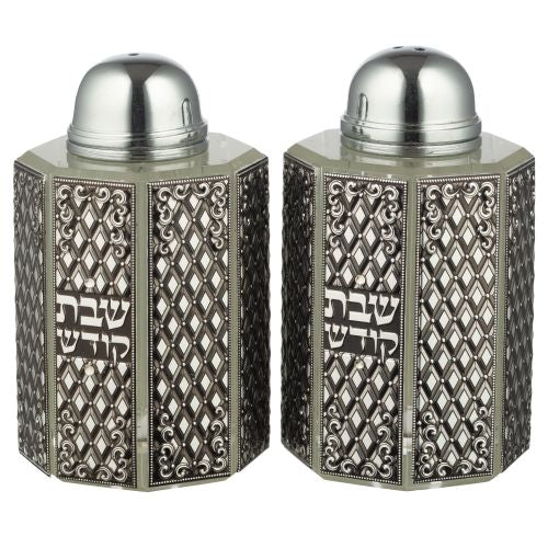 Crystal Salt & Peper Holders with Metal Plaque- Diamonds
