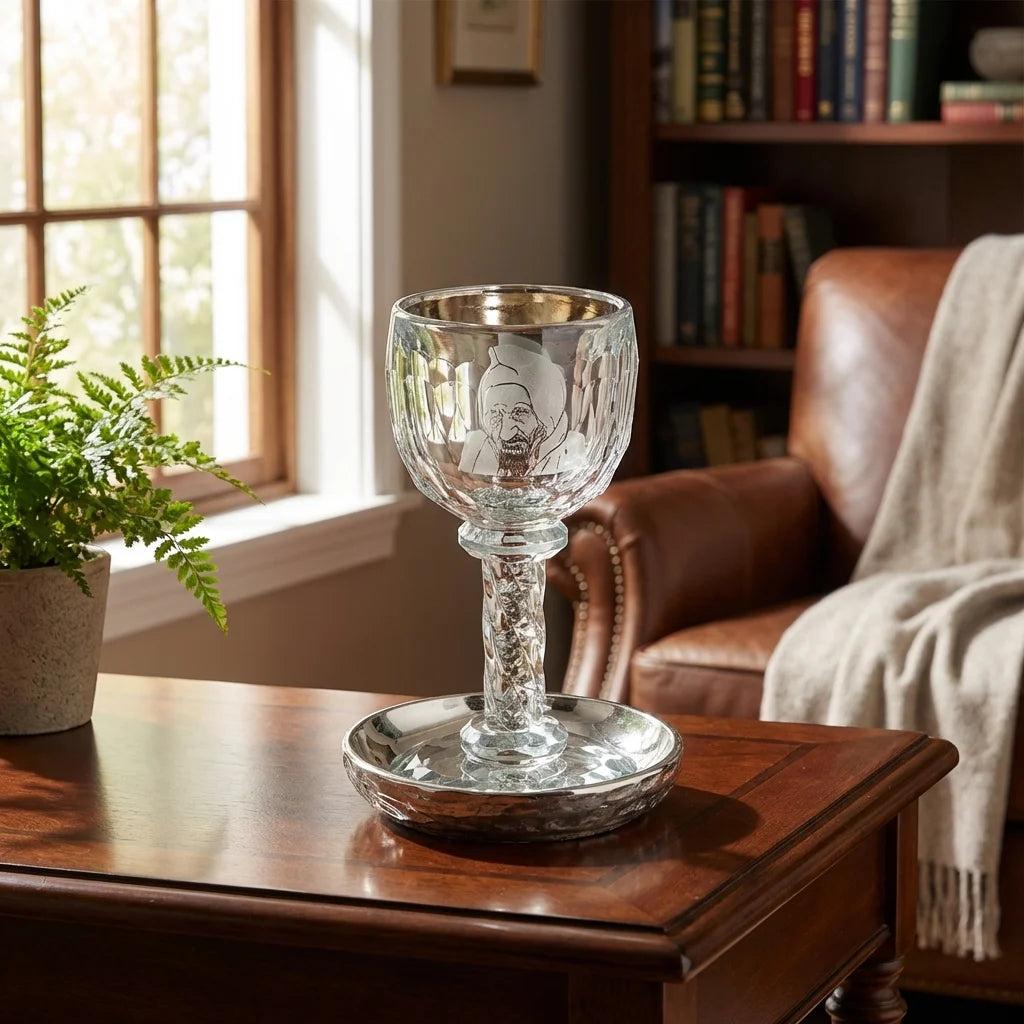 Crystal Kiddush Cup "Baba Sali" 16 cm with Stones Contain 130ml // 4.3oz - Silver
