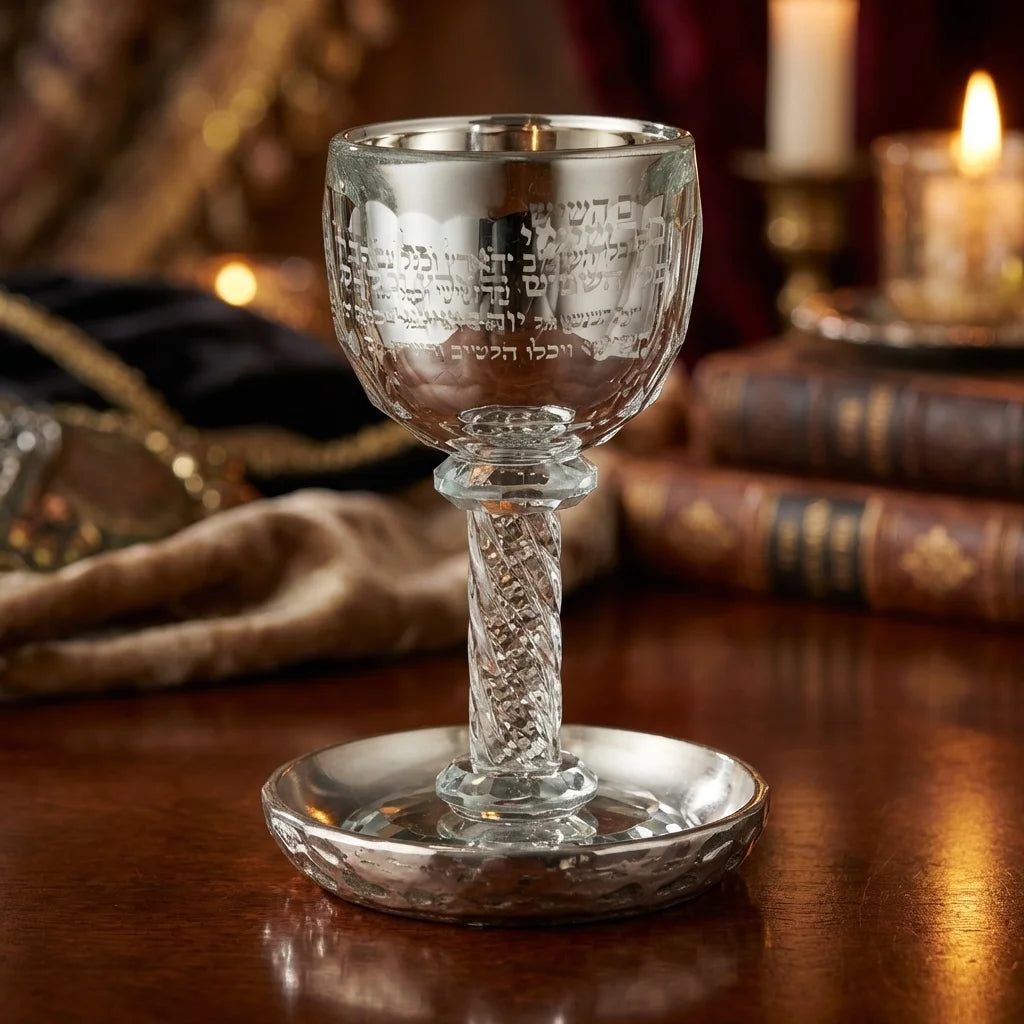 Crystal Kiddush Cup "Blessing" 16 cm with Stones Contain 130ml // 4.3oz - Silver