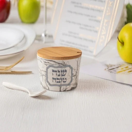 Bamboo Honey Dish "Shana Tovah"- 6.5 cm