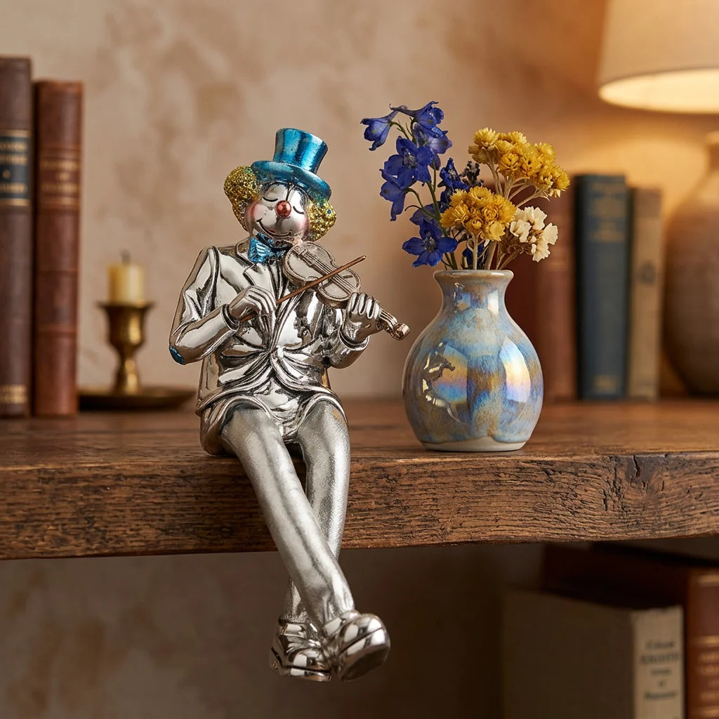 Polyresin Clown Figurine With Cloth Legs 12 Cm- Violin Player