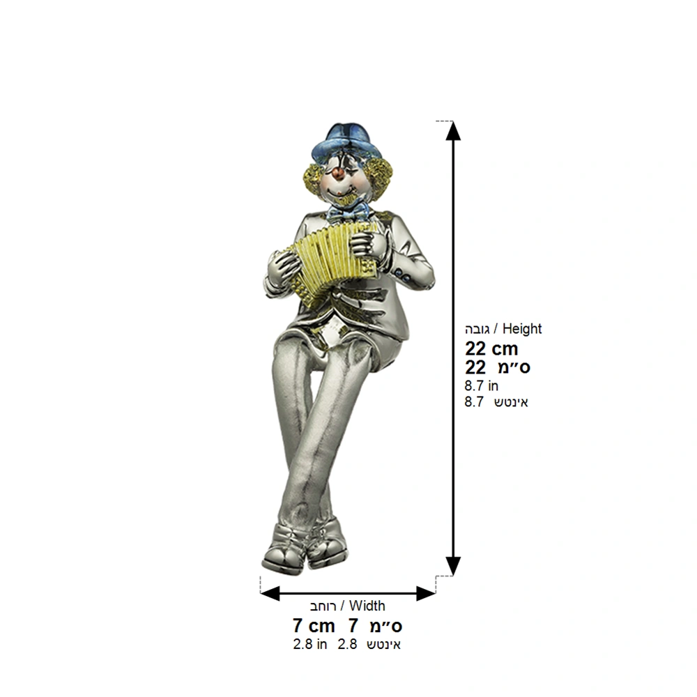 Polymer Clown Figurine with Cloth Legs 12 cm- Accordion Player - Silvered