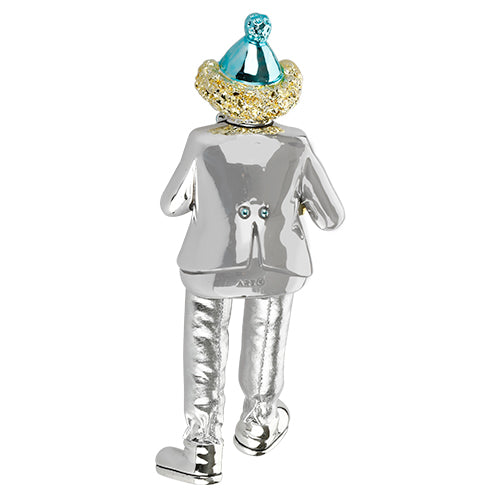 Polymer Clown Figurine with Cloth Legs 12 cm- Accordion Player - Silvered
