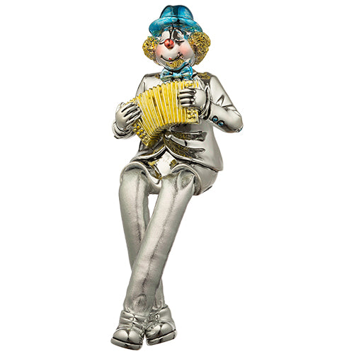 Polymer Clown Figurine with Cloth Legs 12 cm- Accordion Player - Silvered