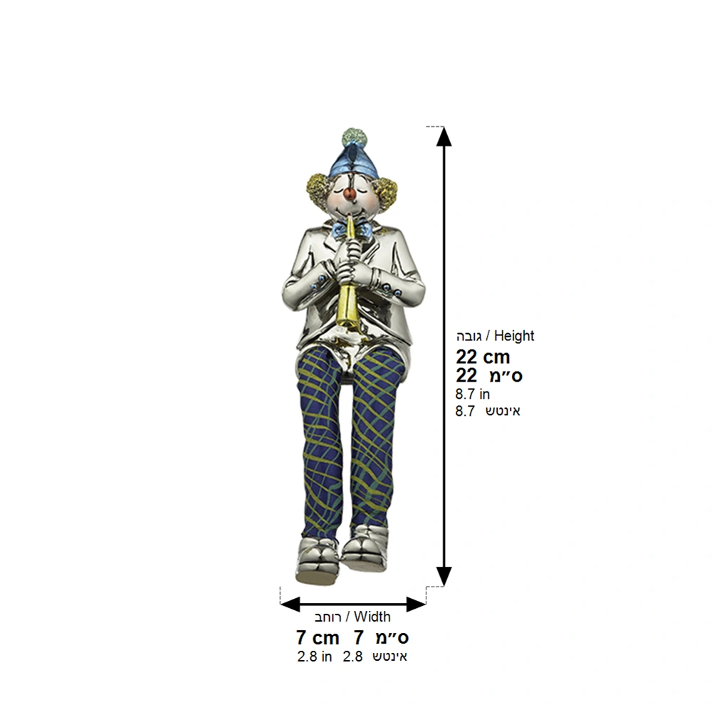 Polymer Clown Figurine with Cloth Legs 12 cm- Clarinet Player - Silvered