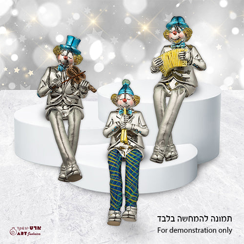Polymer Clown Figurine with Cloth Legs 12 cm- Clarinet Player - Silvered