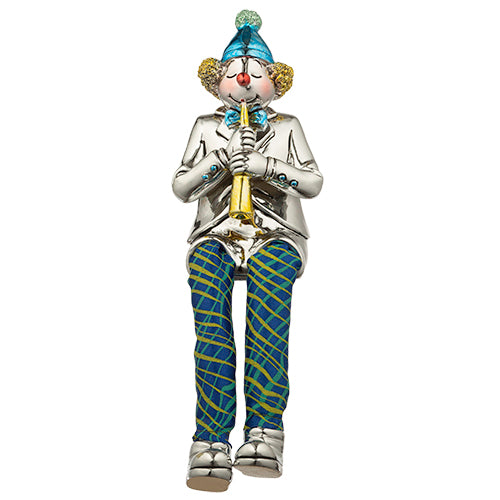 Polymer Clown Figurine with Cloth Legs 12 cm- Clarinet Player - Silvered
