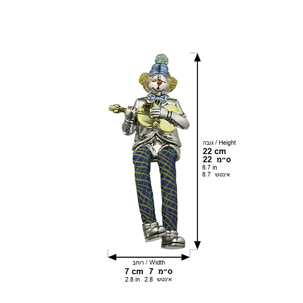 Polymer Clown Figurine with Cloth Legs 12 cm- Guitar Player - Silvered