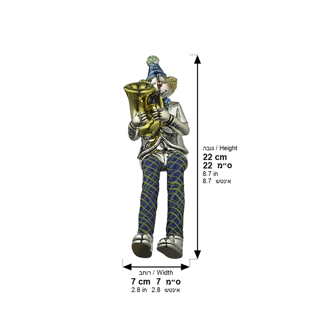 Polymer Clown Figurine with Cloth Legs 12 cm- Trombone Player - Silvered