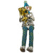 Polymer Clown Figurine with Cloth Legs 12 cm- Trombone Player - Silvered