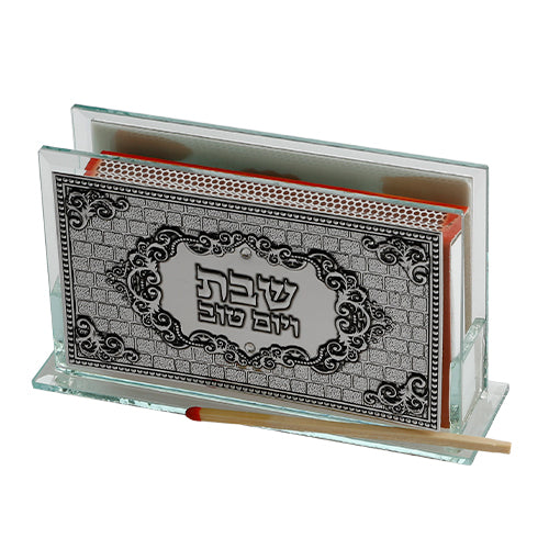 Glass Matches Holder with Plaque "Candle Lighting" 12.5*8 cm