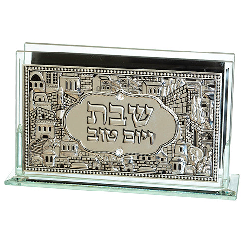 Glass Matches Holder with Plaque "Candle Lighting" 12.5*8 cm