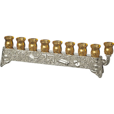 Elegant Menorah with Judaica Symbols 9x29 cm - Gold
