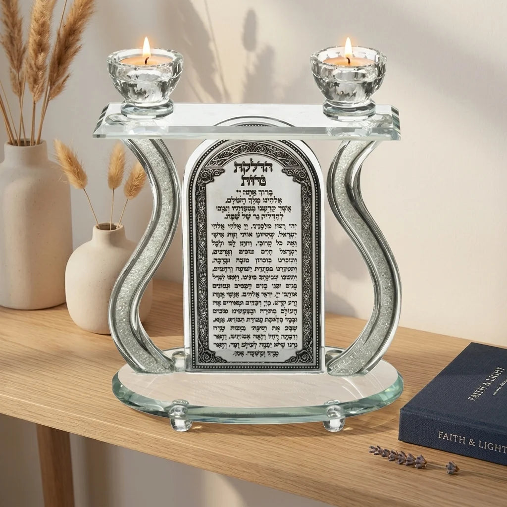 Crystal Candlesticks 25*24 cm with Metal Plaque and Stones
