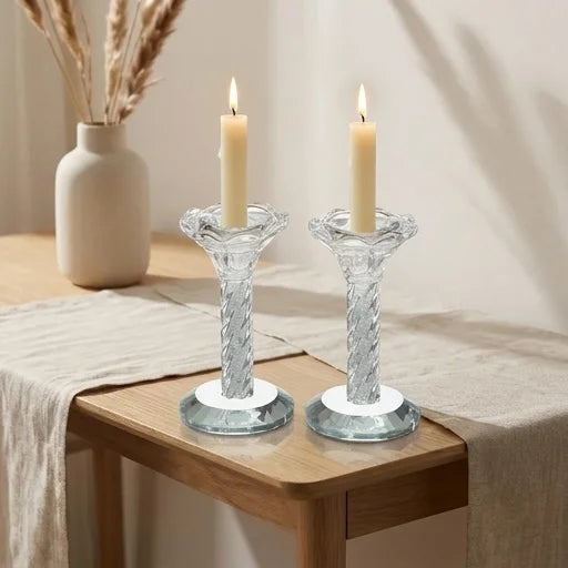 Pair of Crystal Candlesticks 12 cm with Stones