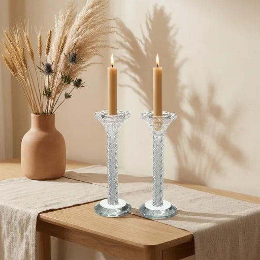 Pair of Crystal Candlesticks 18 cm with Stones