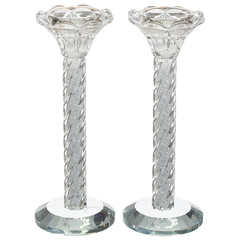 Pair of Crystal Candlesticks 18 cm with Stones
