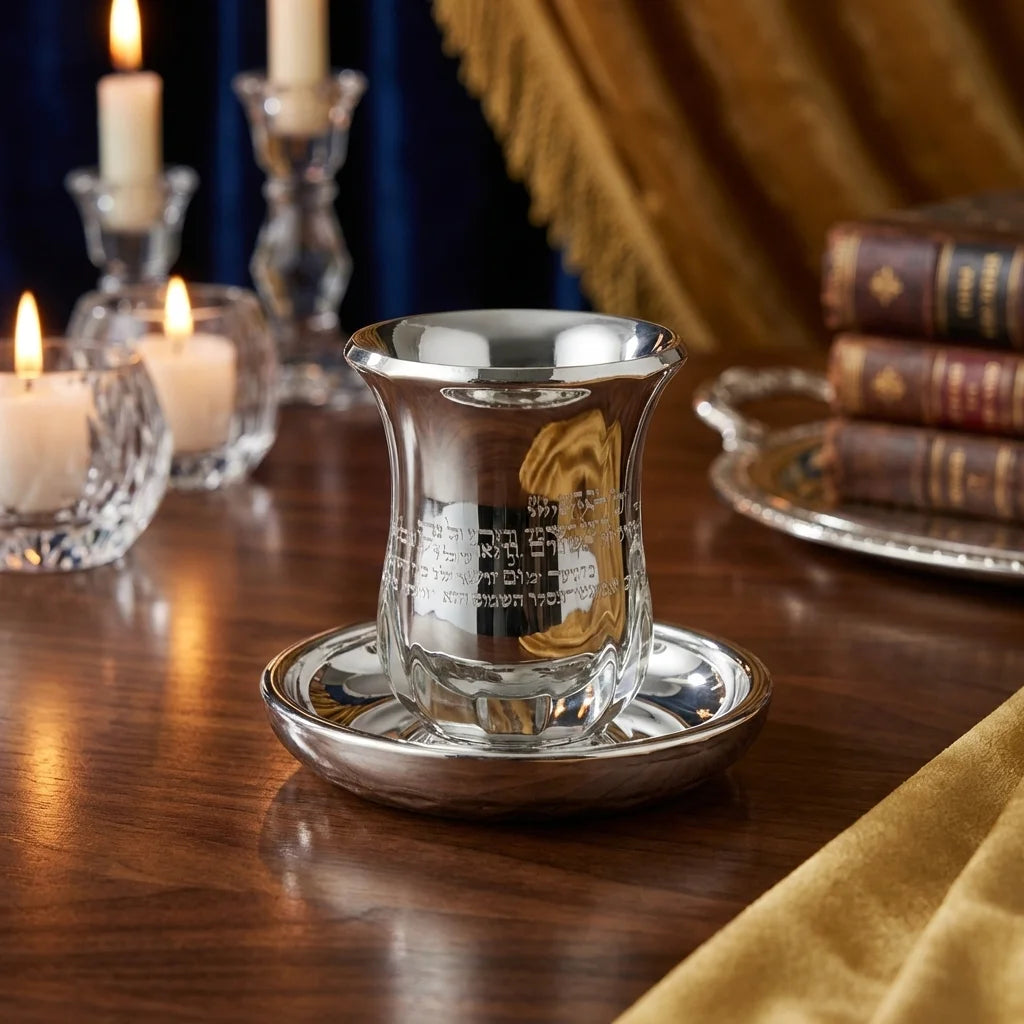 Crystal Kiddush Cup Without Stem "Blessing" 9 cm Contain 100ml // 3.4oz