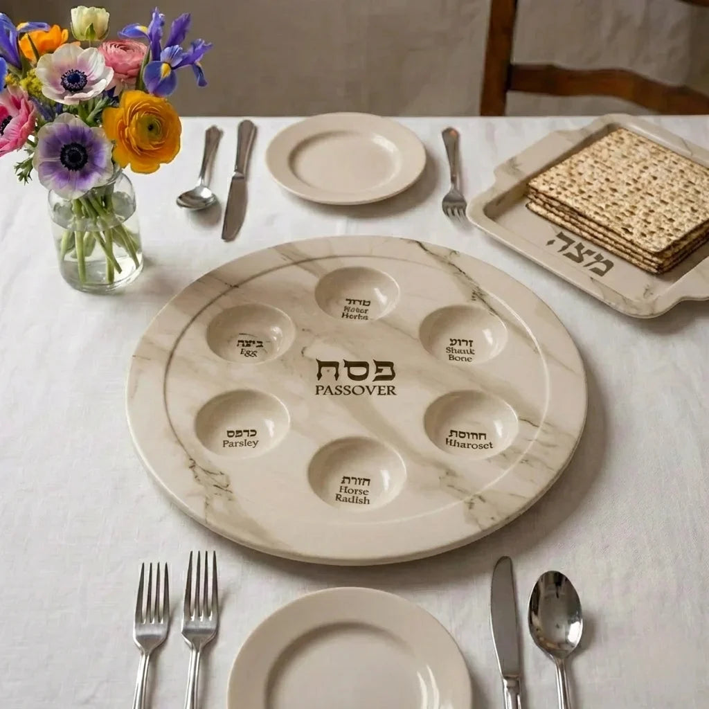 Bambo Passover and Matzah Plates - Marble