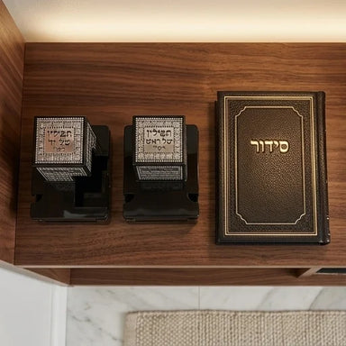Pair of Plastic Tefillin Boxes Size 32- Black with Plaque