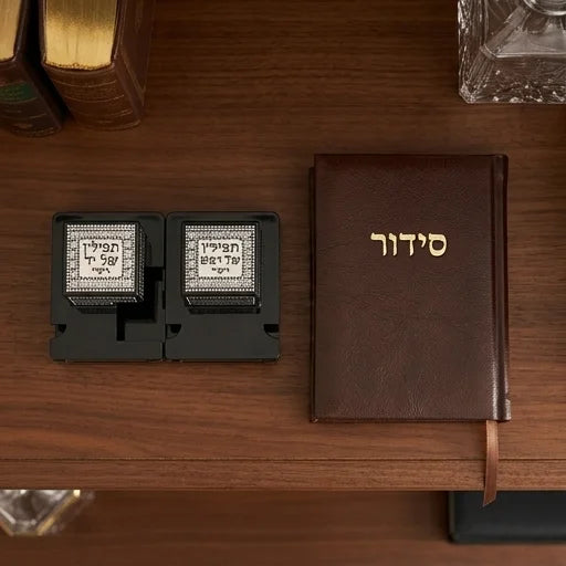 Pair of Plastic Tefillin Boxes Size 33- Black with Plaque