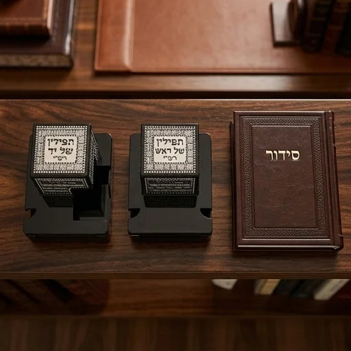 Pair of Plastic Tefillin Boxes Size 34- Black with Plaque