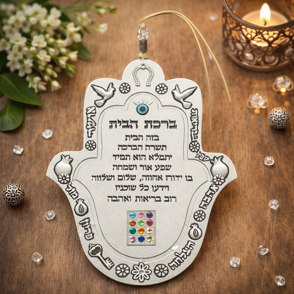 Metal Hamsa 13 cm- Hebrew Home Blessing - Matte