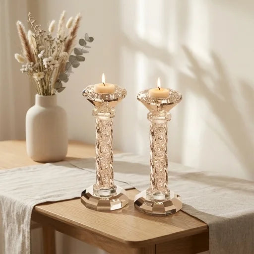 Crystal Candlesticks 16.5 cm with Stones