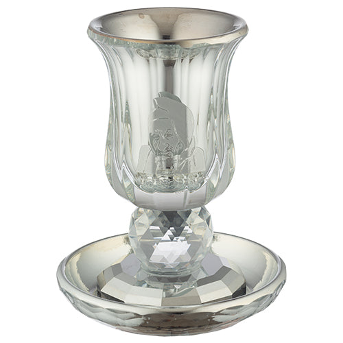 Crystal Kiddush Cup with Stem "Baba Sali" 13 cm Contain 100ml // 3.4oz