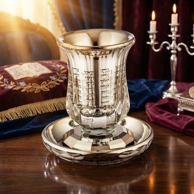 Crystal Kiddush Cup with Stem "the Bible Rivers" 11 cm Contain 100ml // 3.4oz