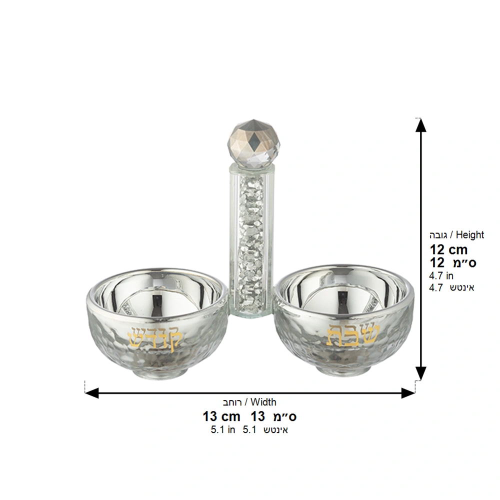 Crystal Salt & Pepper Holders 10*14 cm with Silver Glass Chips - with Stones