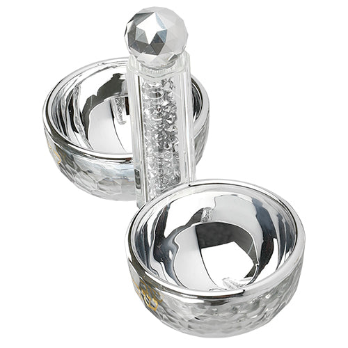 Crystal Salt & Pepper Holders 10*14 cm with Silver Glass Chips - with Stones