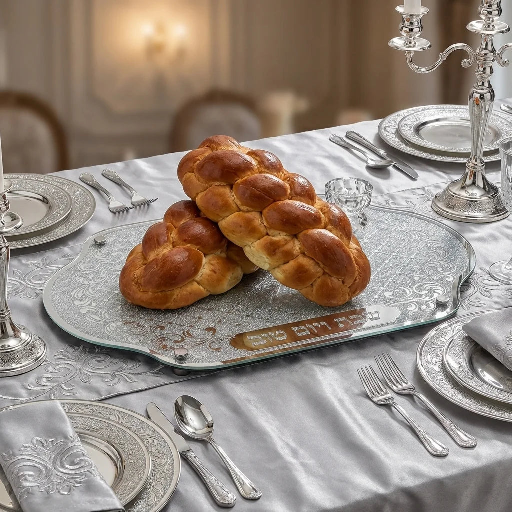 Glass Challah Tray with Salt Cellar 45x30 cm