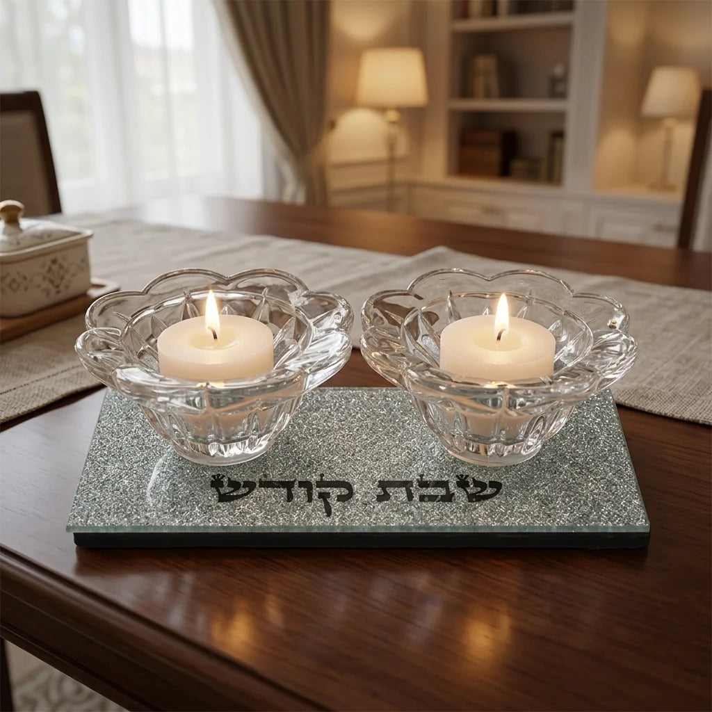 Glass Candlesticks 4x14x6 cm- with Glitter
