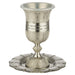 Nickel Kiddush Cup 15 cm with Saucer Filigree with Checkered Design Contain 100ml // 3.4oz