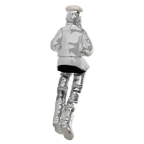 Polymer & Beige Enamel Sitting Hassidic Figurine with Cloth Legs 25 cm- Drums Player - Silvered