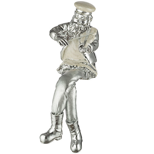 Polymer & Beige Enamel Sitting Hassidic Figurine with Cloth Legs 25 cm- Fiddler - Silvered