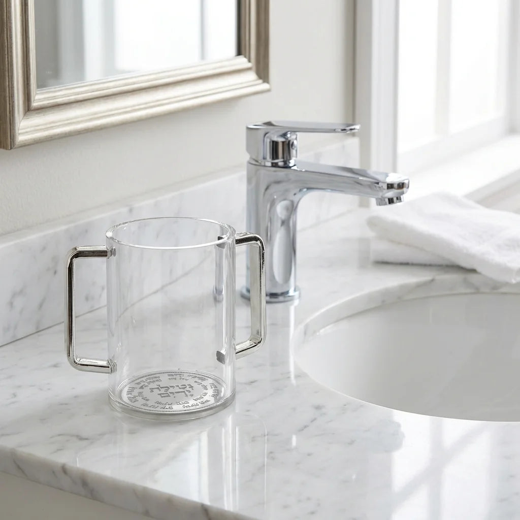 Lucite Clear Washing Cup 12 cm- Silver Handles with Plaque
