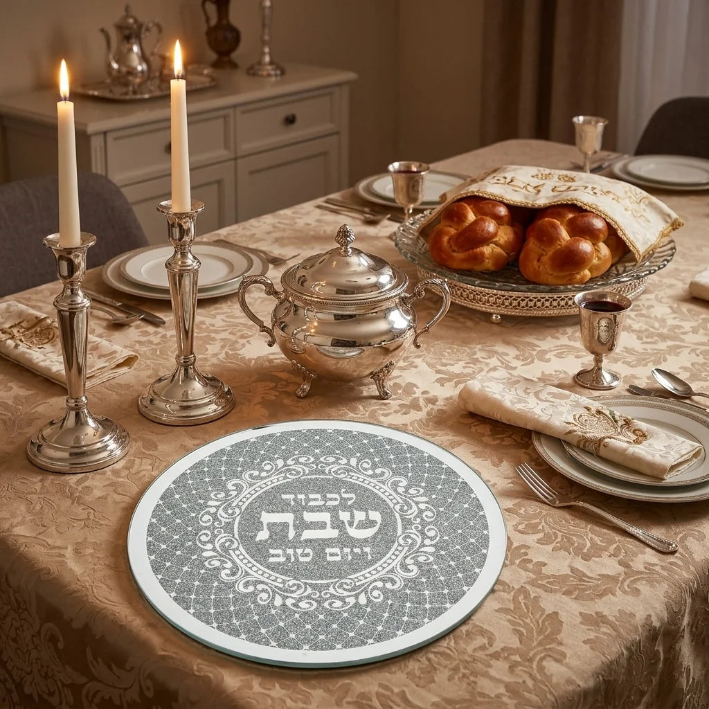 Glass Trivet 19x19 cm - "Shabbat & Holiday"