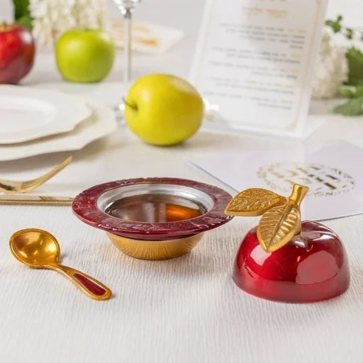 Aluminum Apple Honey Dish, with Spoon 9x12 cm