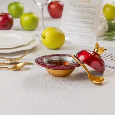 Aluminum Honey Dish "Pomegranate", with Spoon 8x12 cm