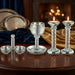 Crystal Set of Candlesticks ++ Kiddush Cup ++ Salt & Pepper Stand with Stones - Silver