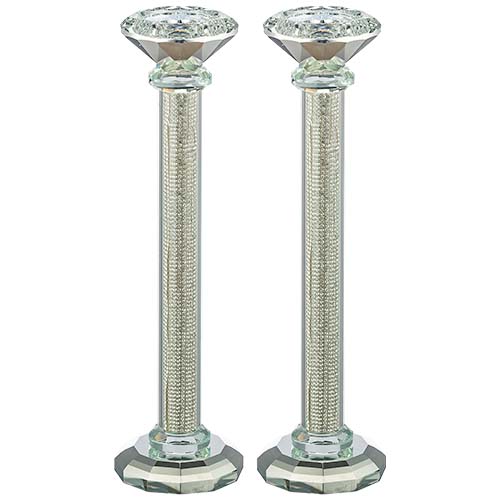 Pair of Crystal Candlesticks with Stones