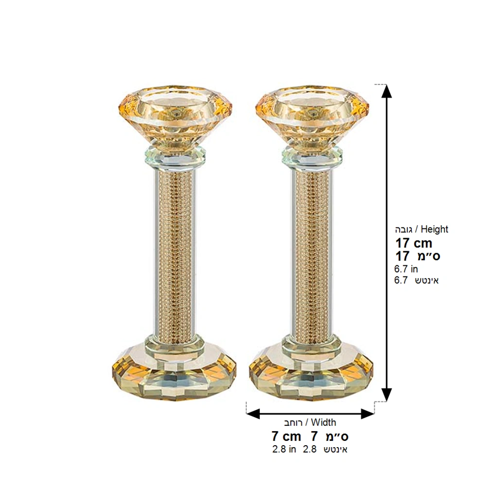 Pair of Crystal Candlesticks 16.5 cm with Stones - Gold