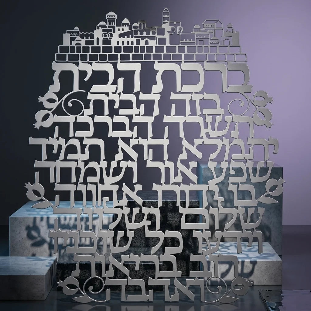 Laset Cut Metal Hebrew Home Blessing 32 cm