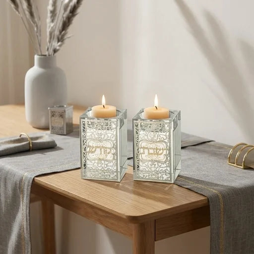 Crystal Candlesticks 8 cm with Metal Plaque- Ornaments