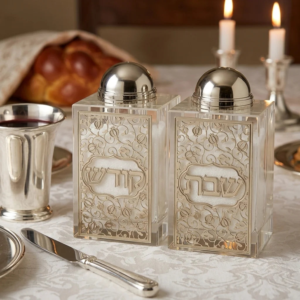 Crystal Salt & Pepper Holders 8*4 cm with Laser Cut Plaque- Pomegranate
