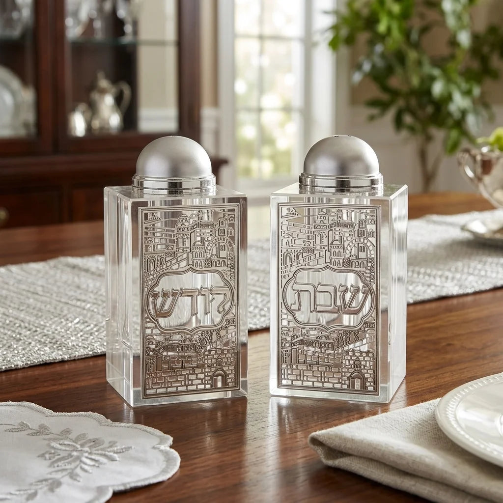 Crystal Salt & Pepper Holders 8*4 cm with Laser Cut Plaque- Jerusalem