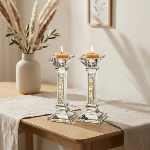 Crystal Candlesticks 16.5 cm with Metal Plaque